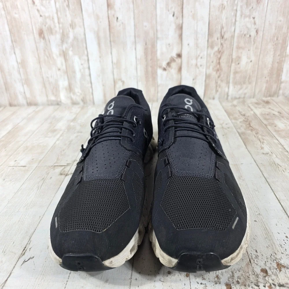 On Running Cloud Mens Black White Lightweight Running Shoes Low Top Sneaker - Picture 2 of 9